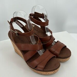 Timberland Women's Danforth Brown Full Grain Leather Wedge Sandals A1P3A SIZE9.5
